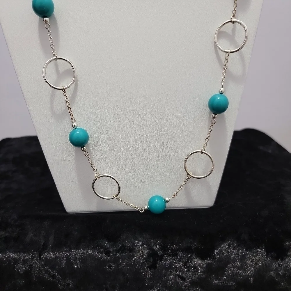 Set of Blue Beads and Faux Stone Necklace - Picture 5 of 7